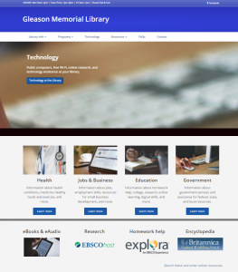 Screenshot of library's new homepage