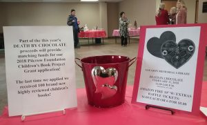 2018 Death by Chocolate Pilcrow Grant and Kindle Fire Raffle signage
